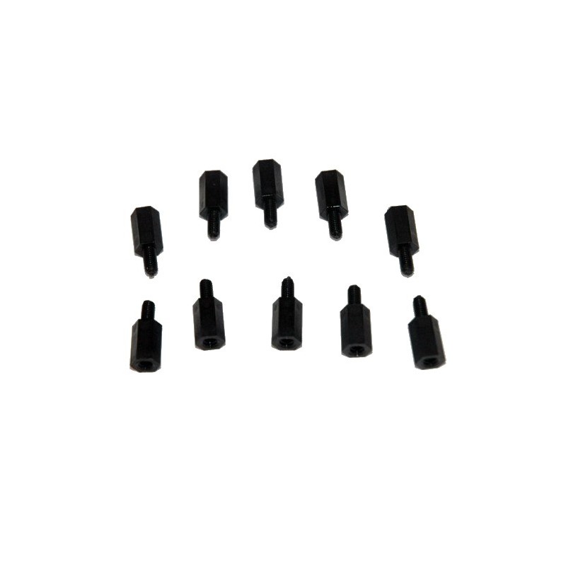 M3 x 6mm Nylon Black Spacer male / female (10pcs) M3 x 6mm Nylon Black Spacer male / female (10pcs)