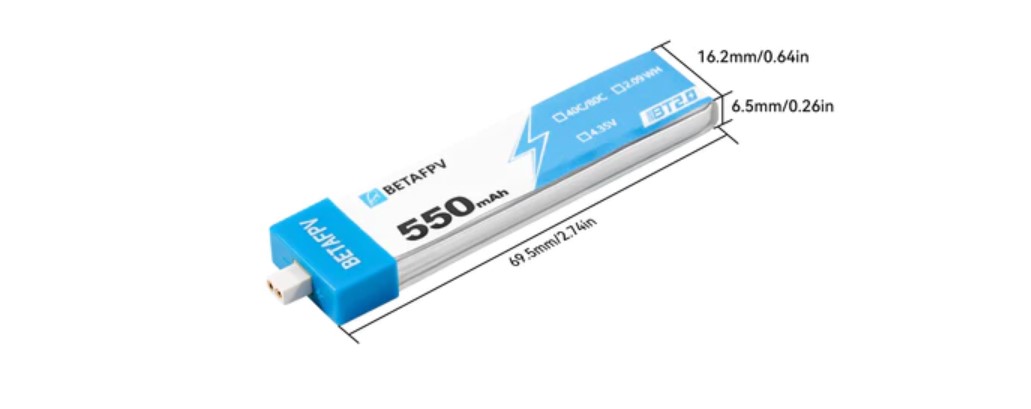 1S 40C 550mAh BT2.0 Lipo Battery (4pcs) By BetaFPV