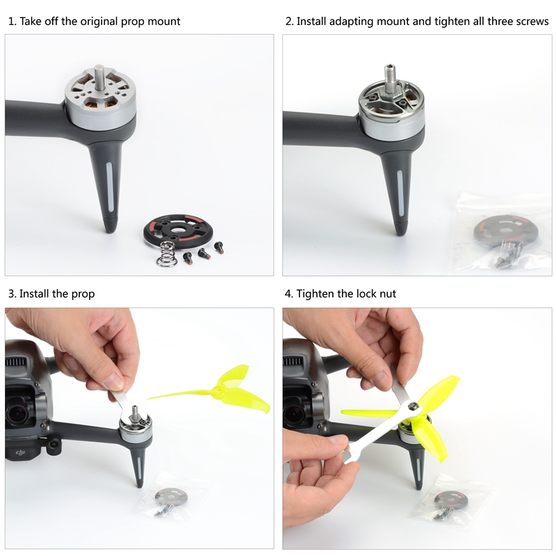 Installation des hélices du drone DJI FPV Combo